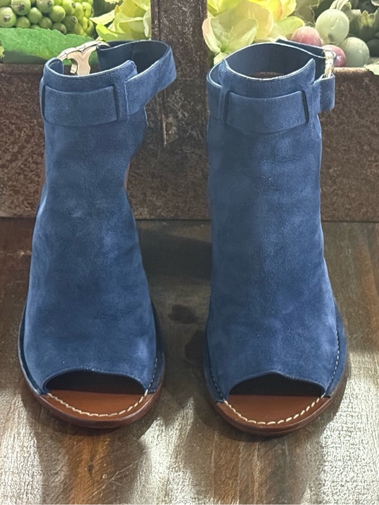 Tory Burch Shoes - Tory Burch Women’s Size 8M Blue Suede Peep Toe Booties EUC